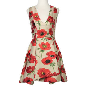 Alice + Olivia Tanner Asymmetrical Floral poppy cocktail mini dress 2